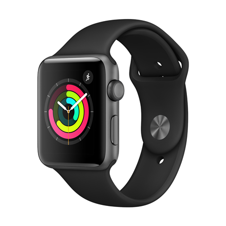 Išmanusis laikrodis Apple Watch Series 3 GPS 42mm Pilko aliuminio korpusas  su juodu dirželiu | Varle.lt