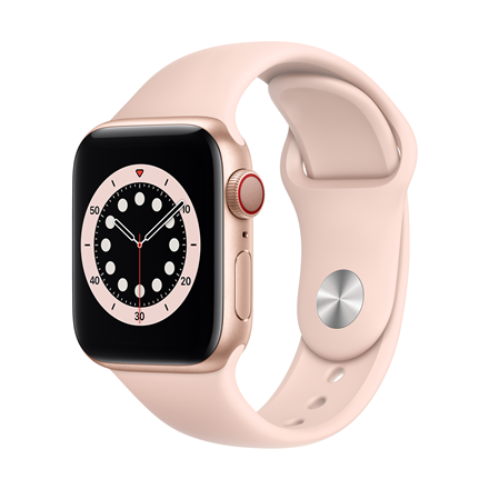 Išmanusis laikrodis Apple Watch Series 6 GPS + Cellular, 40mm Auksinės  spalvos aliuminio korpusas su rožinio smėlio spalvos sportiniu dirželiu |  Varle.lt