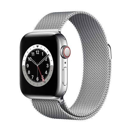 Išmanusis laikrodis Apple Watch Series 6 GPS + Cellular, 40 mm, Sidabrinės  spalvos nerūdijančio plieno korpusas su sidabrinės spalvos Milanese  dirželiu | Varle.lt