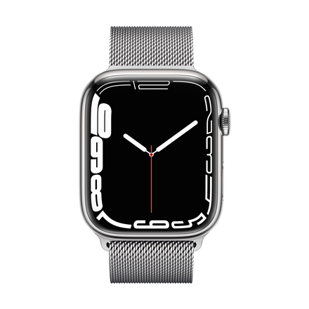 Išmanusis laikrodis Apple Watch Series 7 GPS + Cellular, 45mm, Sidabrinės  spalvos nerūdijančio plieno korpusas su sidabrinės spalvos Milanese  dirželiu | Varle.lt
