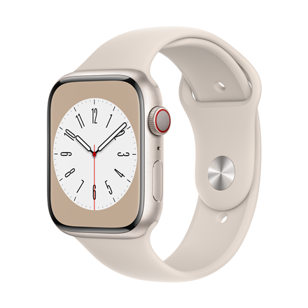 Išmanusis laikrodis Apple Watch Series 8 GPS, 45 mm, "Starlight" spalvos aliuminio korpusas su "Starlight" spalvos sportiniu dirželiu