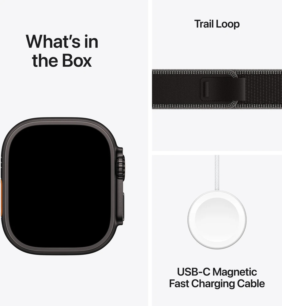 Apple Watch Ultra 3 GPS + Cellular 49mm Black Titanium Case with Black/Charcoal Trail Loop - M/L - MF1H4ET/A