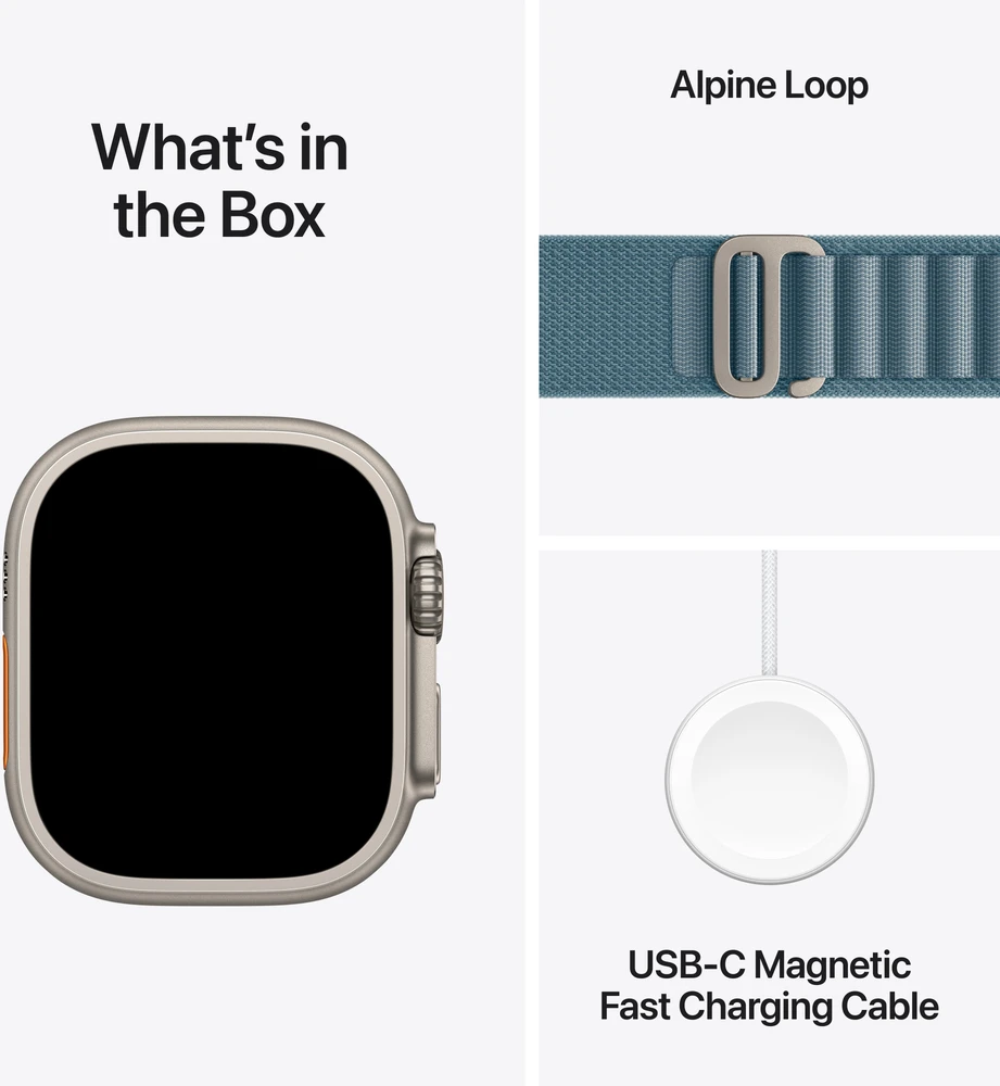 Apple Watch Ultra 3 GPS + Cellular 49mm Natural Titanium Case with Light Blue Alpine Loop - Medium - MEWM4ET/A