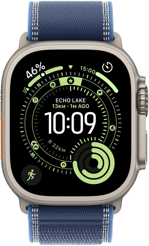 Apple Watch Ultra 3 GPS + Cellular 49mm Natural Titanium Case with Blue/Bright Blue Trail Loop - S/M - MEWR4ET/A