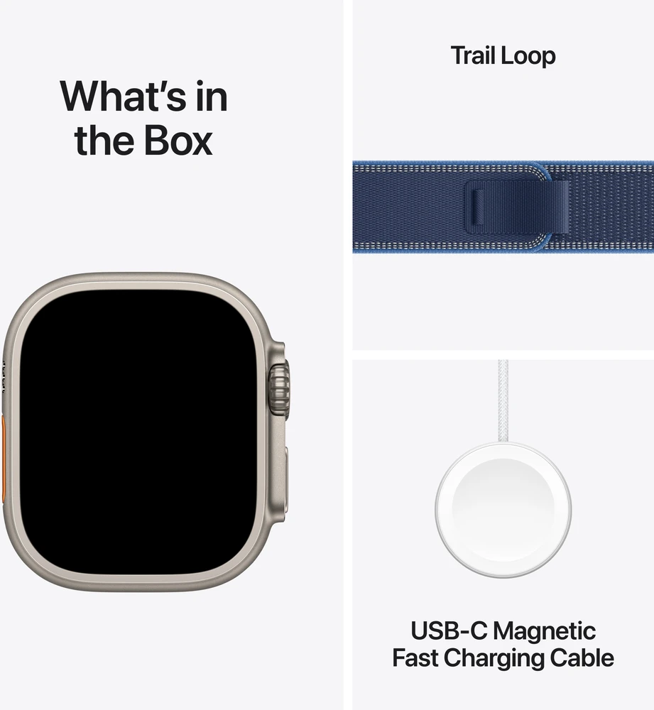 Apple Watch Ultra 3 GPS + Cellular 49mm Natural Titanium Case with Blue/Bright Blue Trail Loop - S/M - MEWR4ET/A