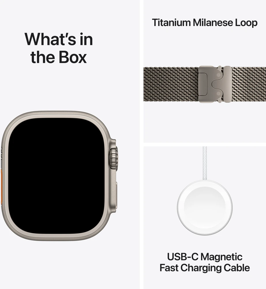 Apple Watch Ultra 3 GPS + Cellular 49mm Natural Titanium Case with Natural Titanium Milanese Loop - Medium - MEWY4ET/A