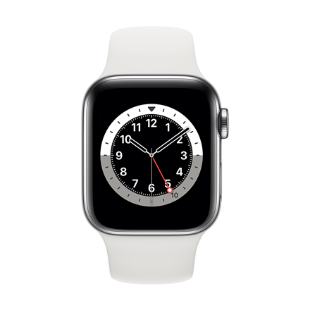 Išmanusis laikrodis Apple Watch Series 6 GPS + Cellular, 40 mm, Sidabrinės  spalvos nerūdijančio plieno korpusas su baltos spalvos sportiniu dirželiu |  Varle.lt