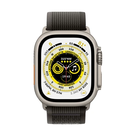 Apple Watch Ultra GPS + Cellular, 49mm Titanium Case with Black/Gray Trail Loop - M/L MQFX3UL/A
