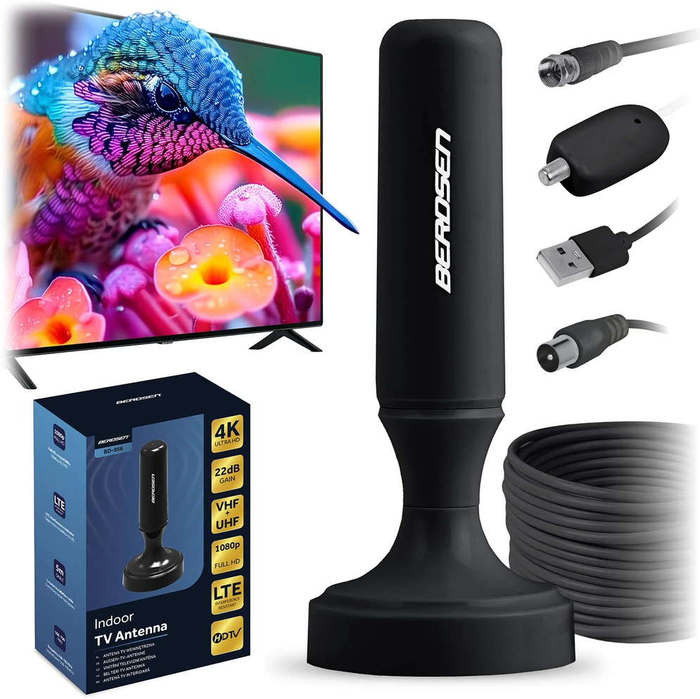 „Berdsen BD-956“ 360 laipsnių televizoriaus „Ultra HD 4K“ vidaus antena, juoda