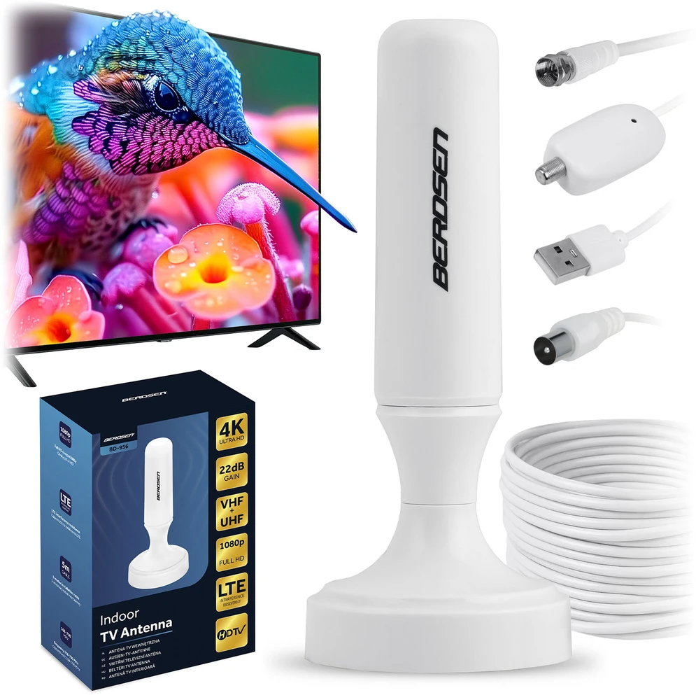 „Berdsen BD-956“ 360 laipsnių televizoriaus itin HD 4K vidinė antena, balta