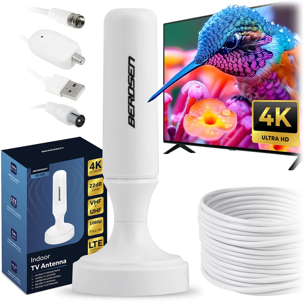 „Berdsen BD-956“ 360 laipsnių televizoriaus itin HD 4K vidinė antena, balta