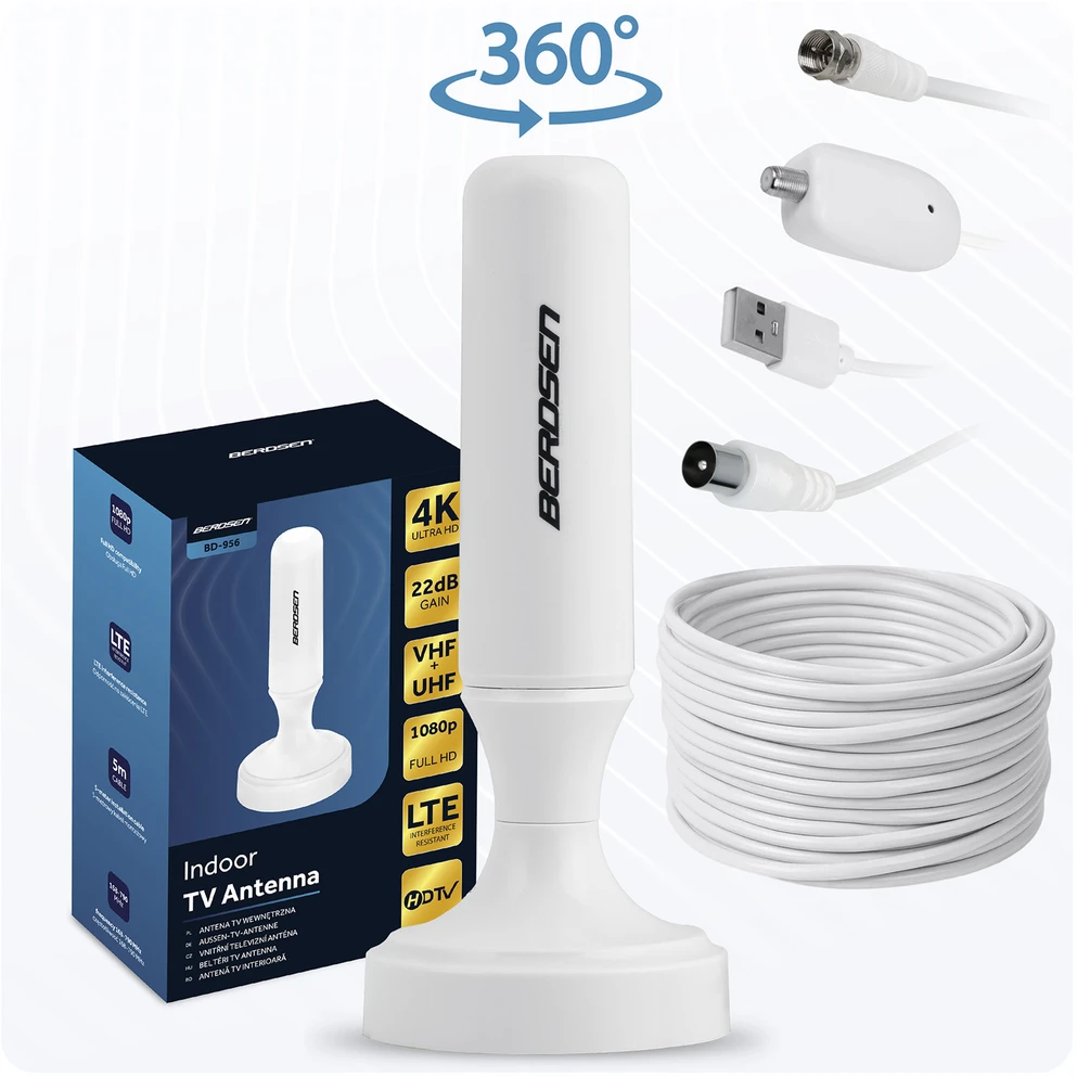 „Berdsen BD-956“ 360 laipsnių televizoriaus itin HD 4K vidinė antena, balta