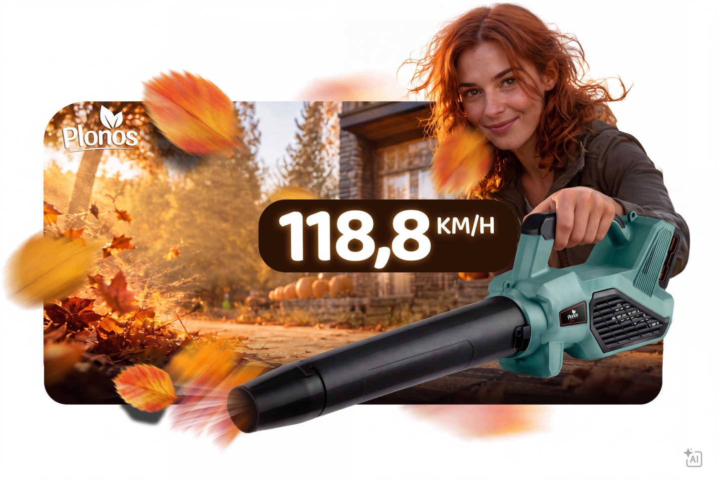 Humberg Dmuchawa akumuliatorinė do liści trawy śniegu 21 V 300 W 2xAKU 3,0 Ah Plonos PL-640 aprašymas - Prekės nuotrauka