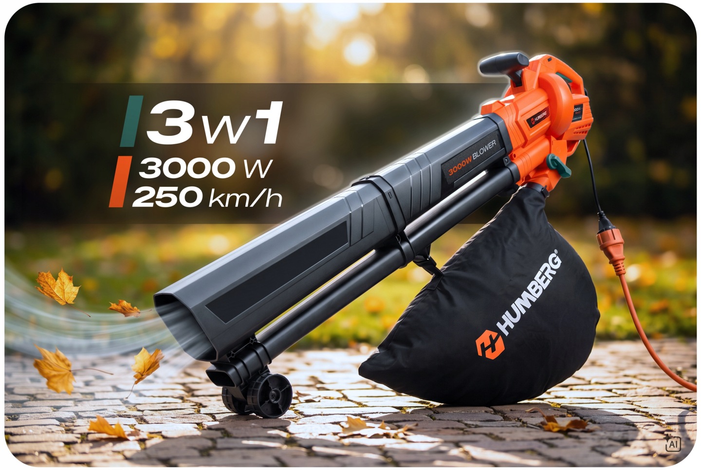 Lapų pūstuvas odkurzacz sodo 3000 W rozdrabniacz Humberg HM-617 aprašymas - Prekės nuotrauka