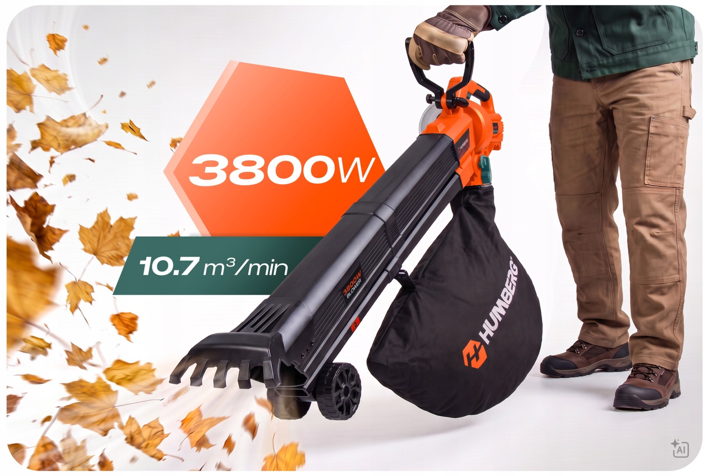 Lapų pūstuvas odkurzacz sodo 3800 W rozdrabniacz Humberg HM-618 aprašymas - Prekės nuotrauka