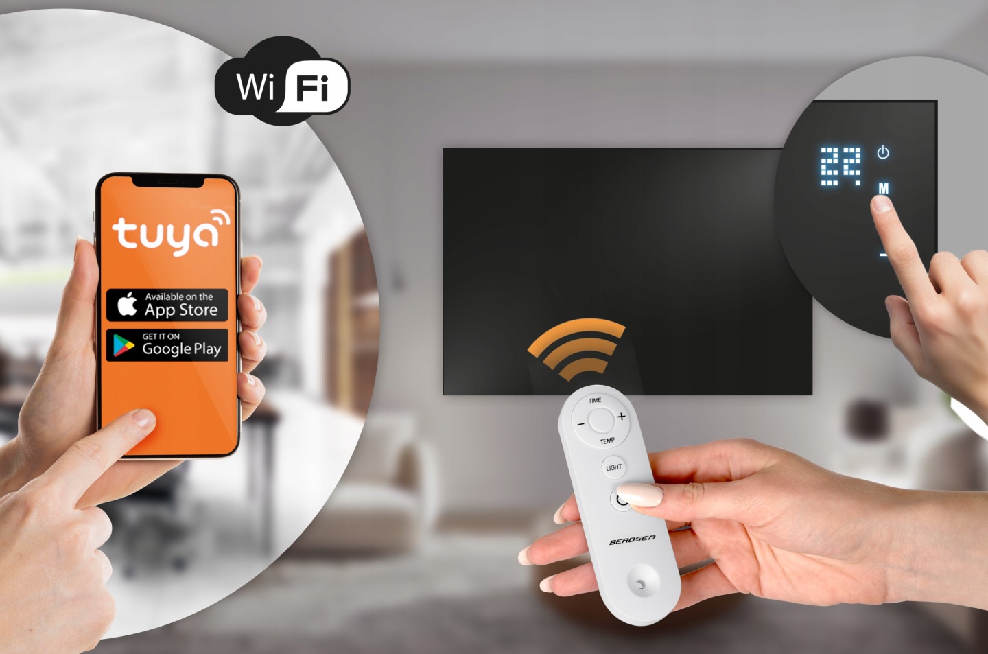 Infraraudonųjų spindulių šildytuvas, 600 W, Berdsen BD-981, nuotolinio valdymo pultas su WiFi programėle aprašymas - Prekės nuotrauka