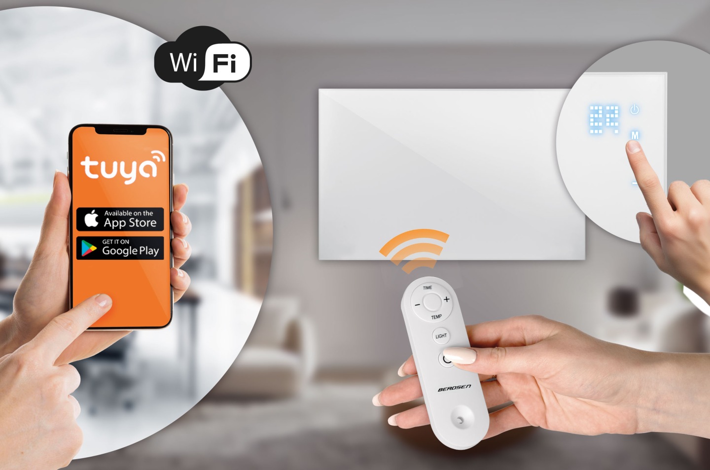 Infrared šildytuvas infraraudonųjų spindulių 1000 W Berdsen BD-992 pultas WiFi programėlė aprašymas - Prekės nuotrauka