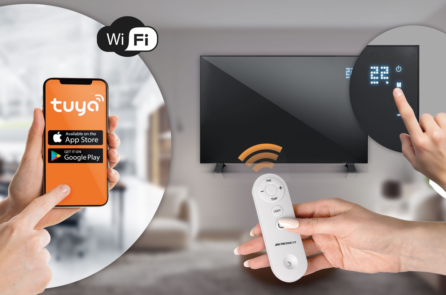 Infrared šildytuvas infraraudonųjų spindulių 1000 W Berdsen BD-992 pultas WiFi programėlė aprašymas - Prekės nuotrauka