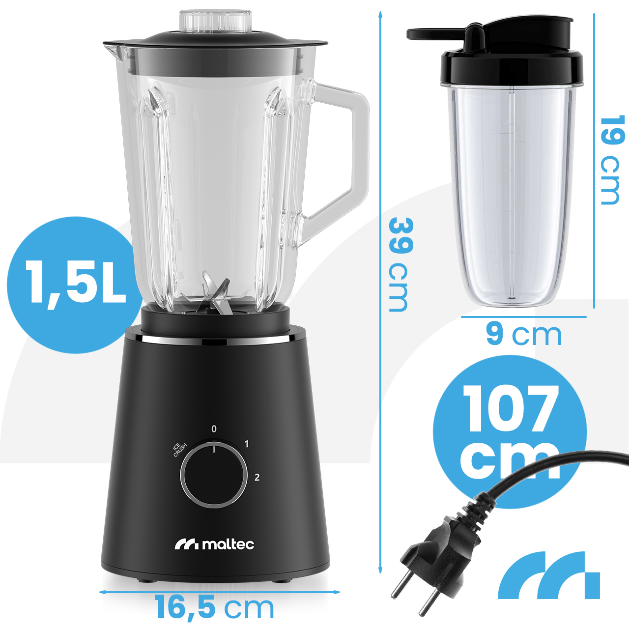 Gruzdintuvė MalTec Puodelio blenderis BL1000W + priedai aprašymas - Prekės nuotrauka