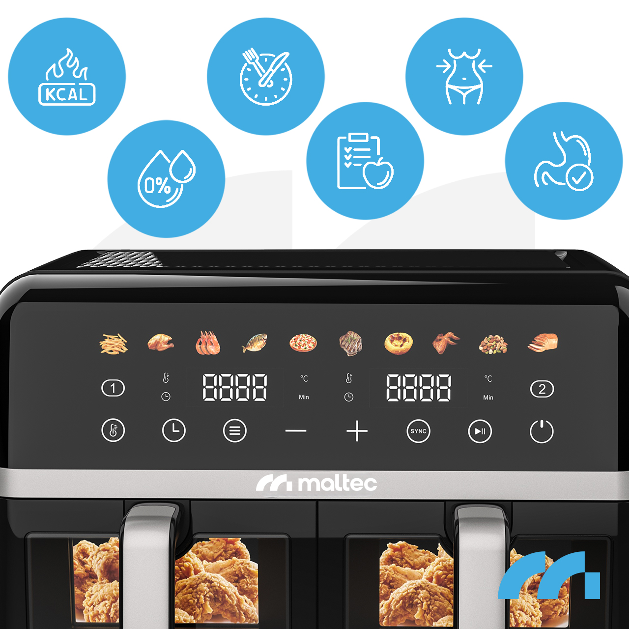 Gruzdintuvė MalTec Riebalų keptuvė be aliejaus AirFryer 2800W-10L aprašymas - Prekės nuotrauka