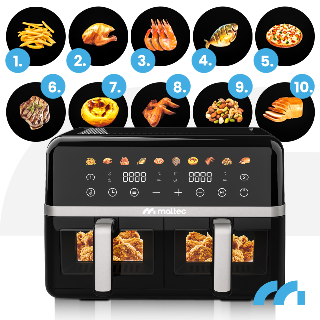 Gruzdintuvė MalTec Riebalų keptuvė be aliejaus AirFryer 2800W-10L aprašymas - Prekės nuotrauka