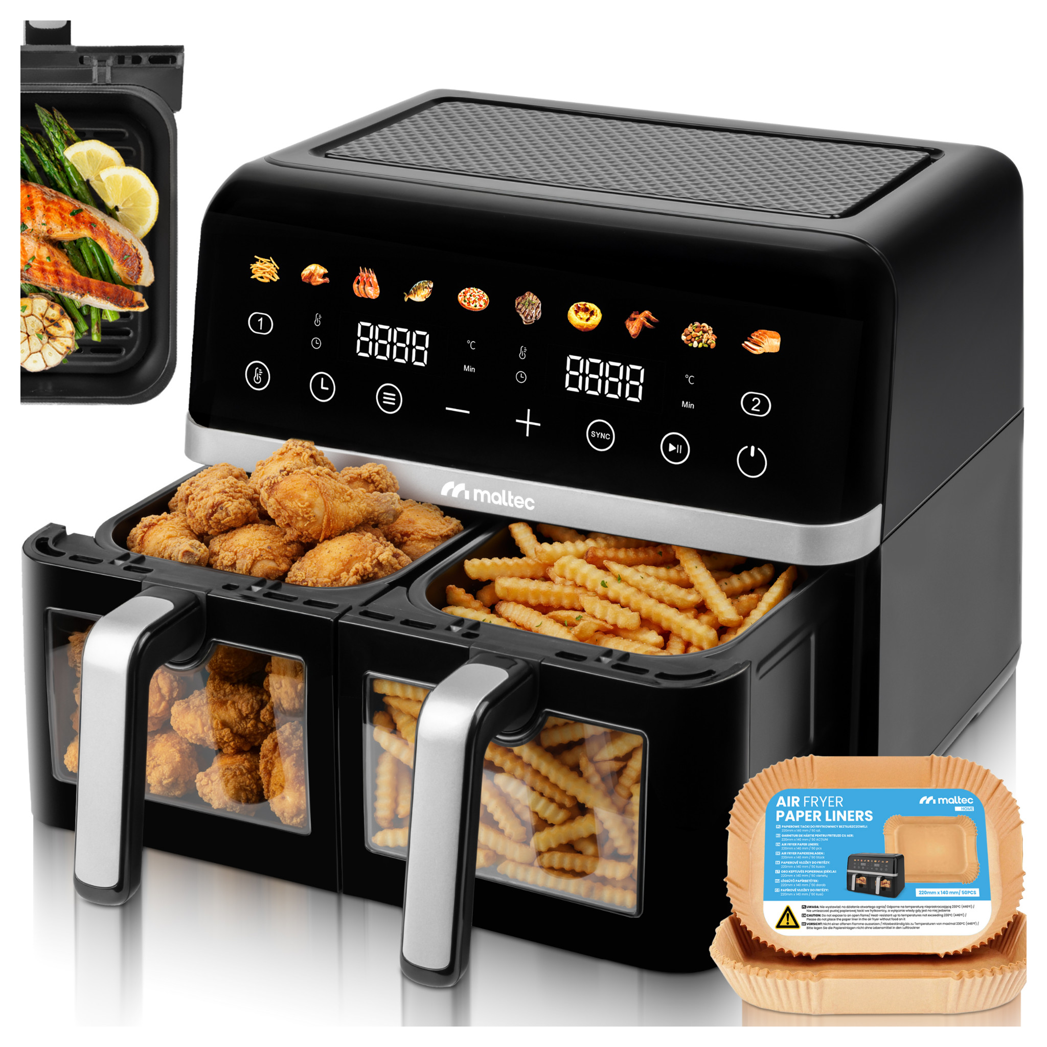Gruzdintuvė MalTec Riebalų keptuvė be aliejaus AirFryer 2800W-10L aprašymas - Prekės nuotrauka