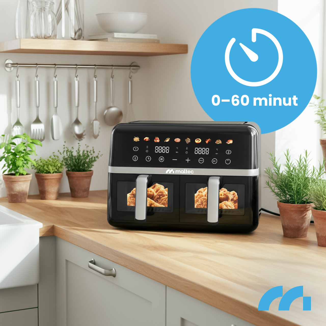 Gruzdintuvė MalTec Riebalų keptuvė be aliejaus AirFryer 2800W-10L aprašymas - Prekės nuotrauka
