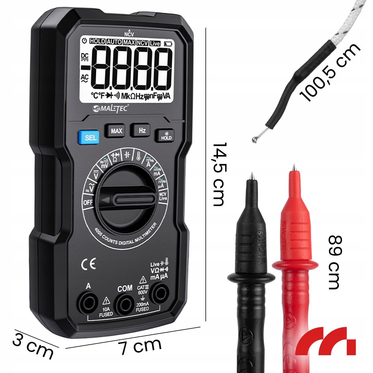 MalTec srovės matuoklis MasterMultimeter + laidai aprašymas - Prekės nuotrauka