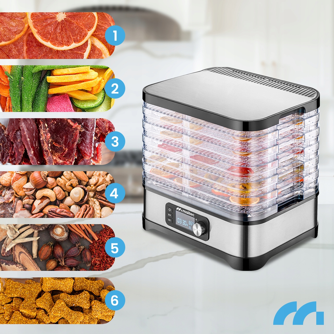 Gruzdintuvė MalTec Džiovintuvas spożywcza PerfectDry450W Regulacja aprašymas - Prekės nuotrauka