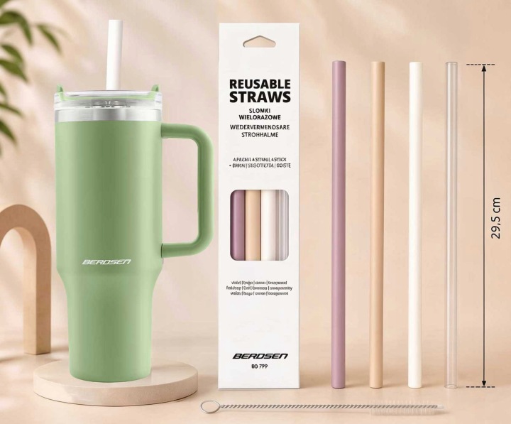Termos próżniowy kubek su zestawem słomek 1180 ml Berdsen žalia aprašymas - Prekės nuotrauka
