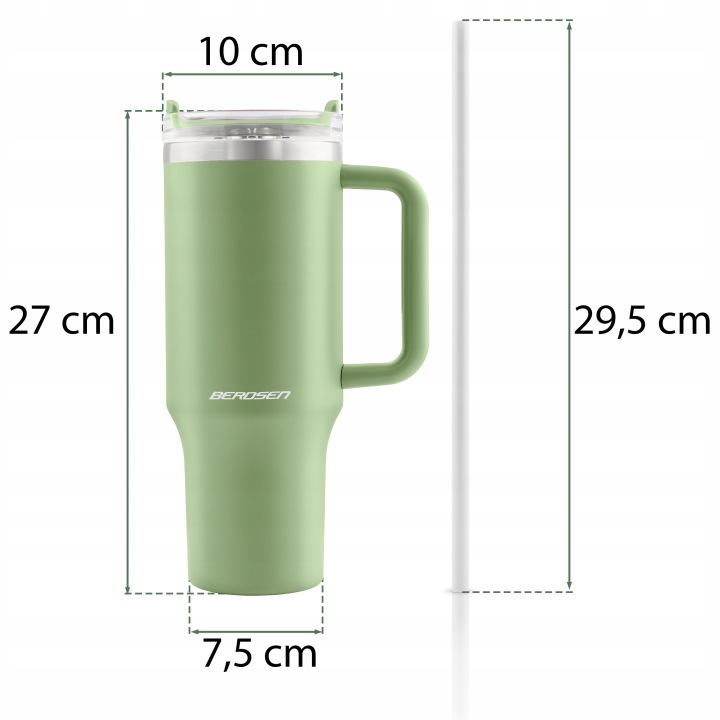 Termos próżniowy kubek su zestawem słomek 1180 ml Berdsen žalia aprašymas - Prekės nuotrauka