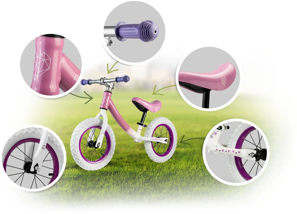 „Ricokids“ balansinis dviratis vaikams, baltas ir rožinis