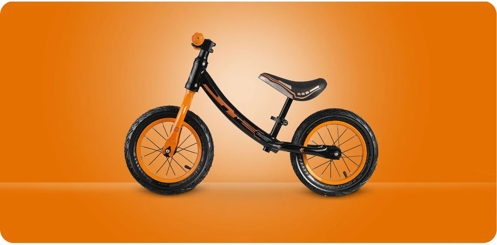 „Ricokids“ juodas ir oranžinis vaikiškas balansinis dviratis