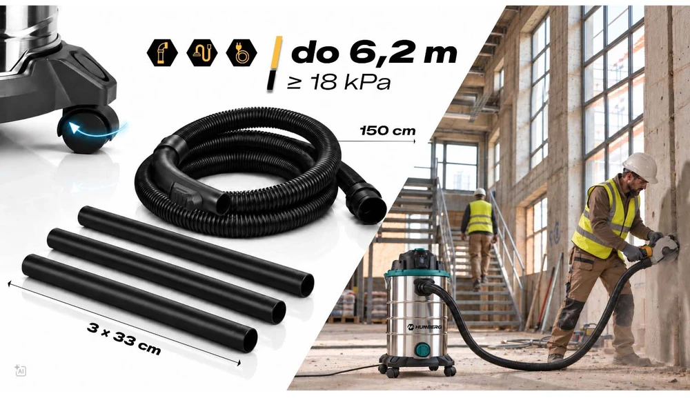 Humberg Dulkių siurblys pramoninis 30 l 3600 W be maišelio na mokro i sucho HM-409