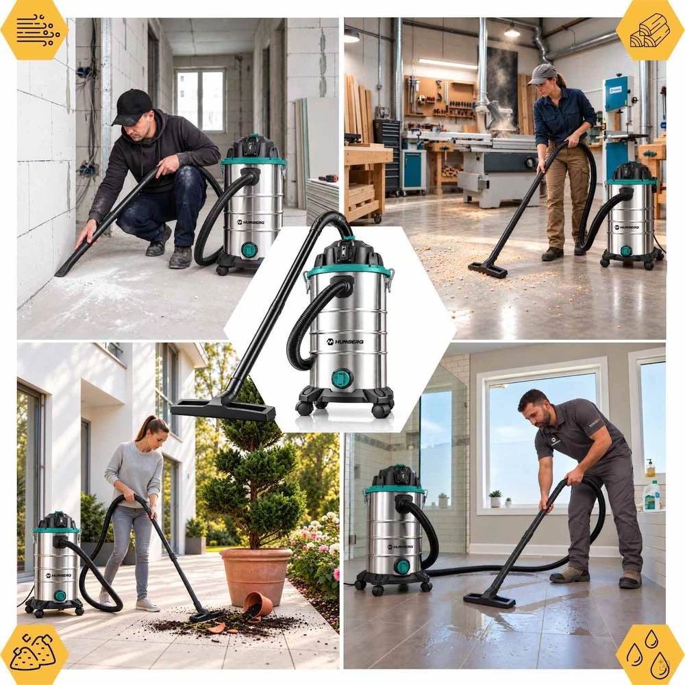 Humberg Dulkių siurblys pramoninis 30 l 3600 W be maišelio na mokro i sucho HM-409