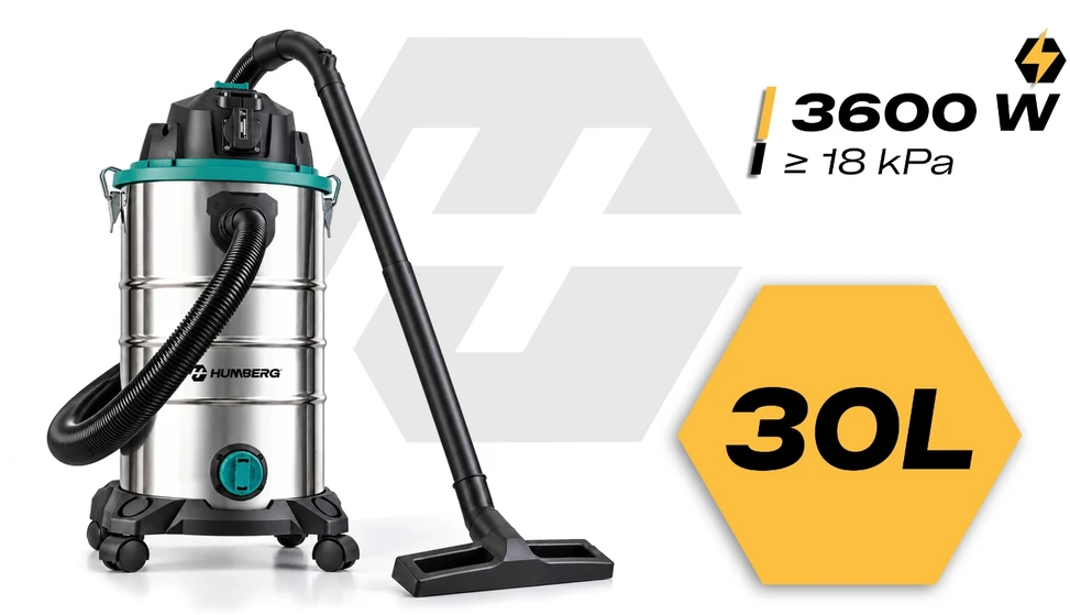 Humberg Dulkių siurblys pramoninis 30 l 3600 W be maišelio na mokro i sucho HM-409