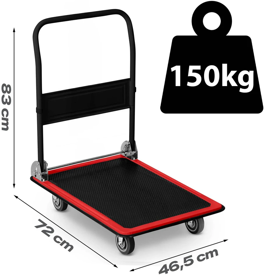Humberg HM-505 juodos ir raudonos spalvos platforminis transportavimo vežimėlis