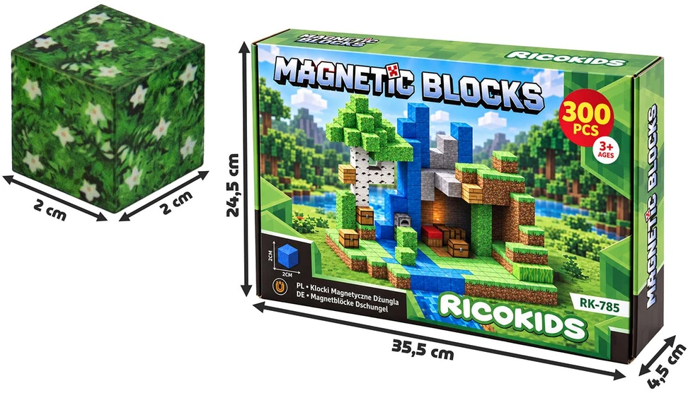 Klocki magnetyczne 400 vnt kostki 2x2 cm klocki konstrukcyjne Ricokids RK-785