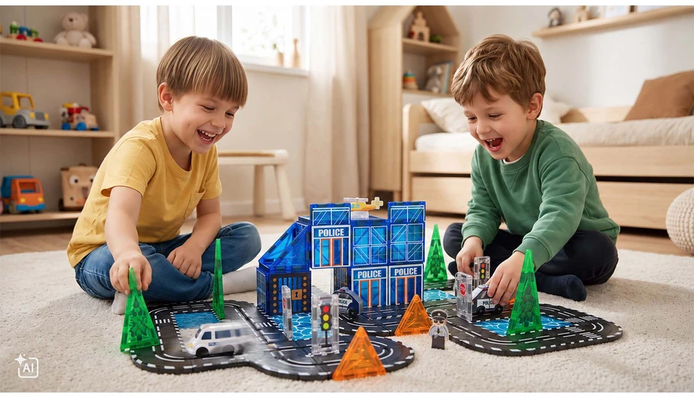 Magnetinės konstrukcinės kaladėlės savaeigė policija Ricokids RK-783