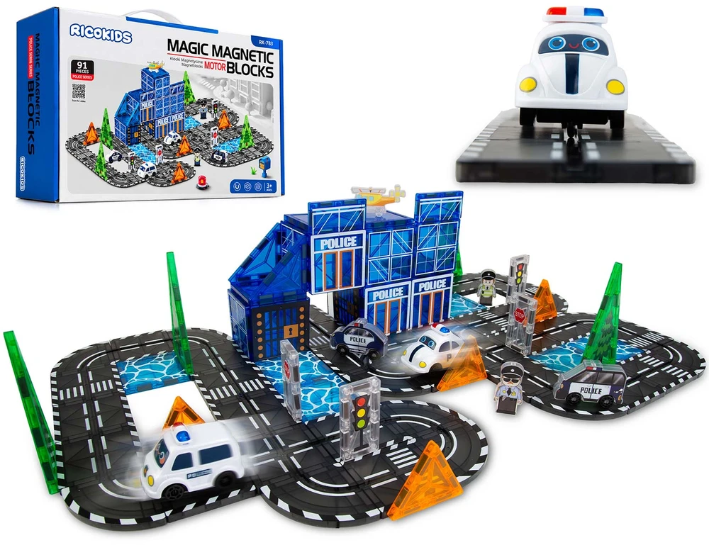 Magnetinės konstrukcinės kaladėlės savaeigė policija Ricokids RK-783