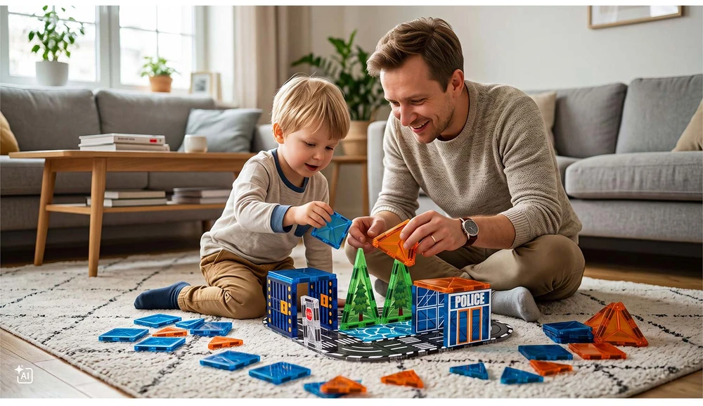 Magnetinės konstrukcinės kaladėlės savaeigė policija Ricokids RK-783