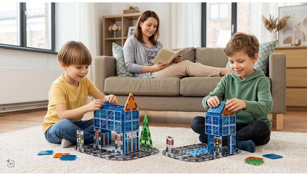 Magnetinės konstrukcinės kaladėlės savaeigė policija Ricokids RK-783