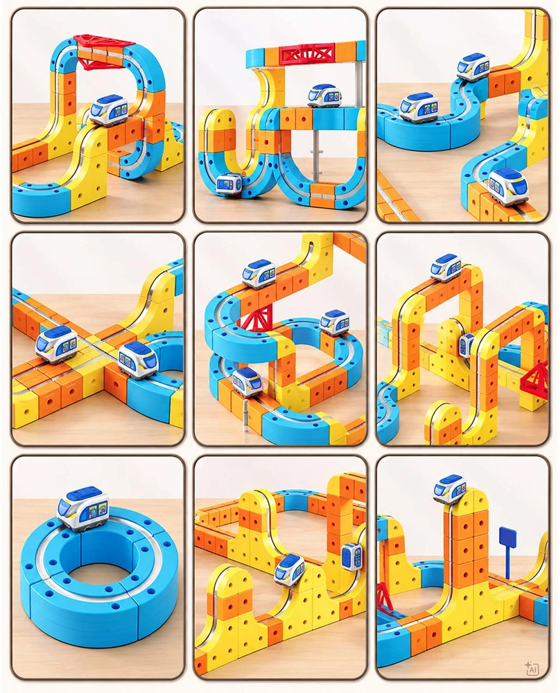 Magnetinis traukinukas su elektriniais bėgiais, konstrukcinės kaladėlės 157 vnt. Ricokids RK-784