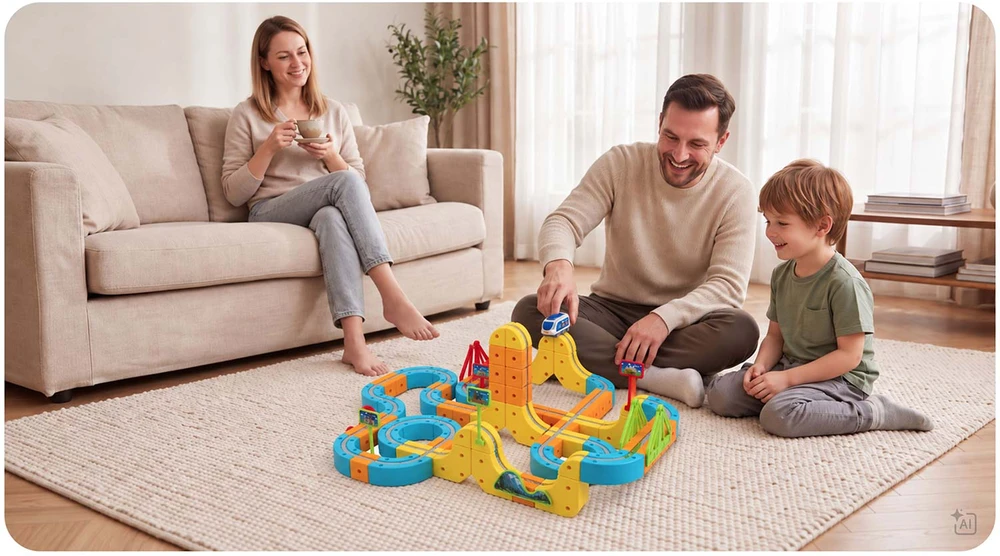 Magnetinis traukinukas su elektriniais bėgiais, konstrukcinės kaladėlės 157 vnt. Ricokids RK-784