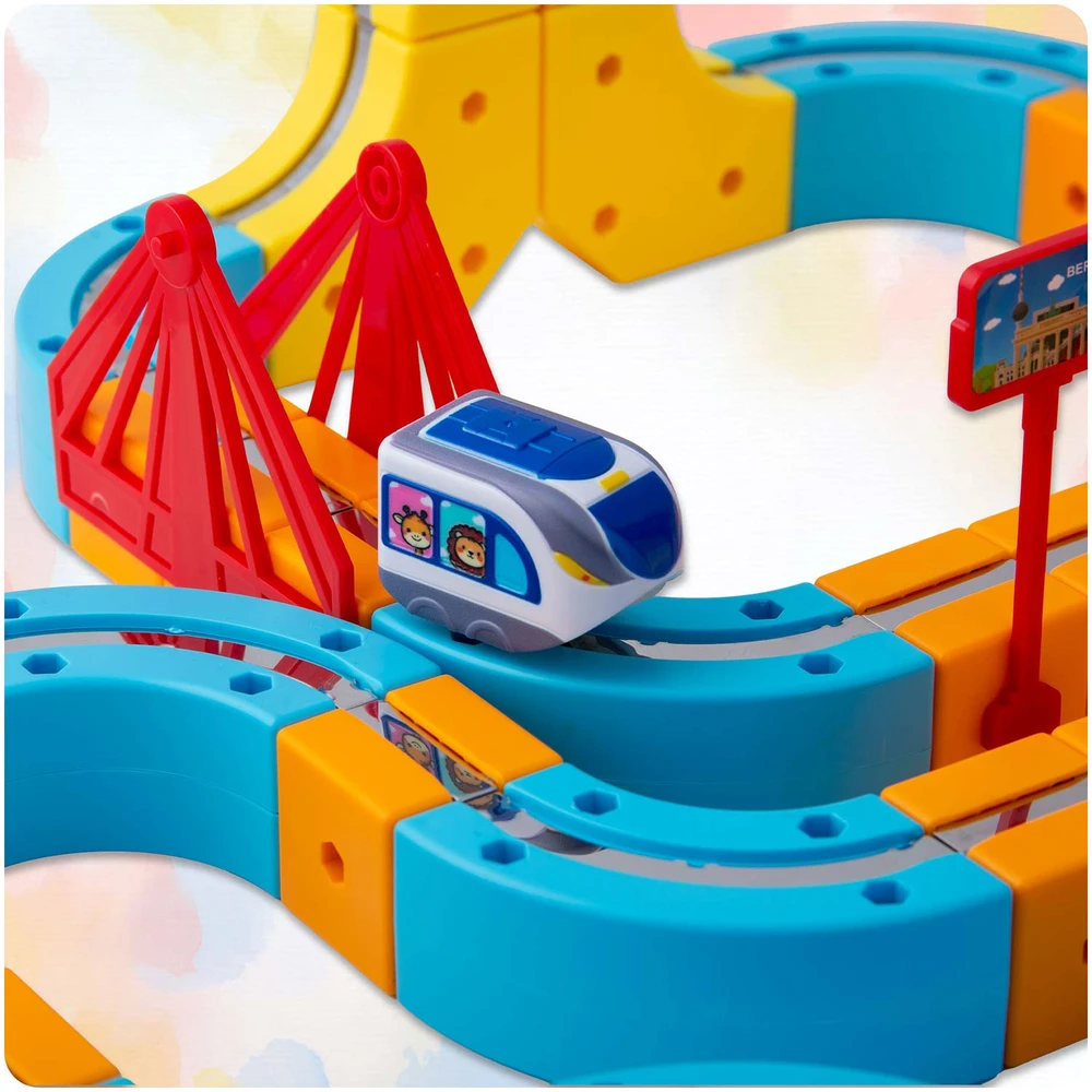 Magnetinis traukinukas su elektriniais bėgiais, konstrukcinės kaladėlės 157 vnt. Ricokids RK-784