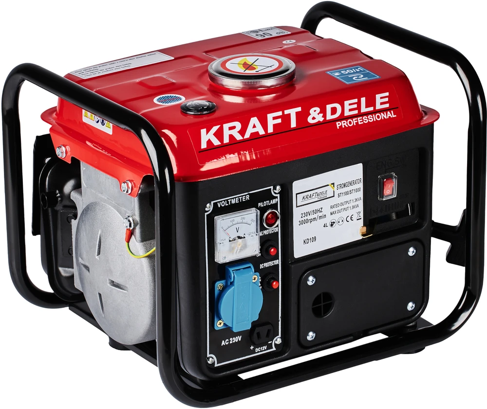 Benzininis dvitaktis elektros generatorius Kraft & Dele KD109, 1200W 12V/230V