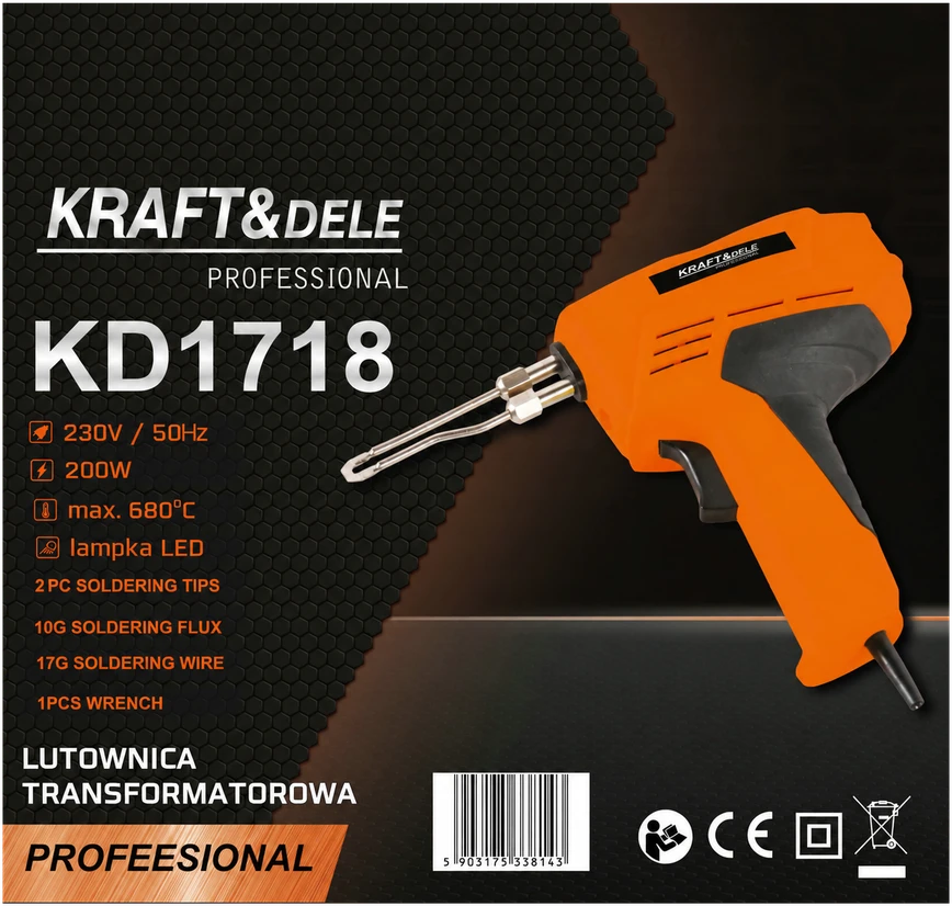 Kraftdele Transformatorinis lituoklis KD1718 200 W LED lagaminas