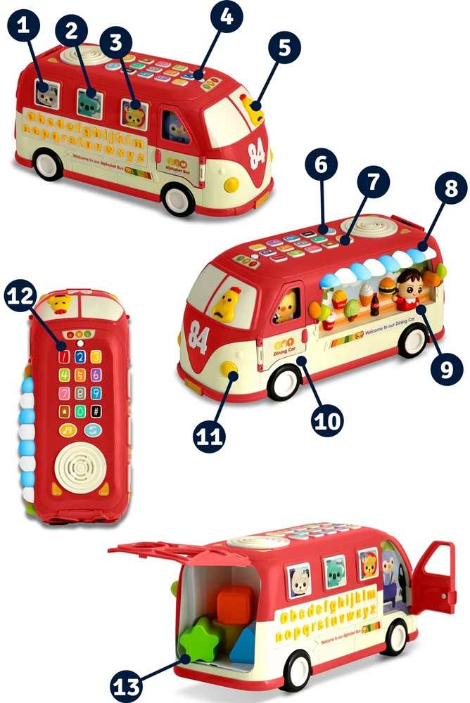 Edukacinis žaislas RK-741 Ricokids autobusas raudonas
