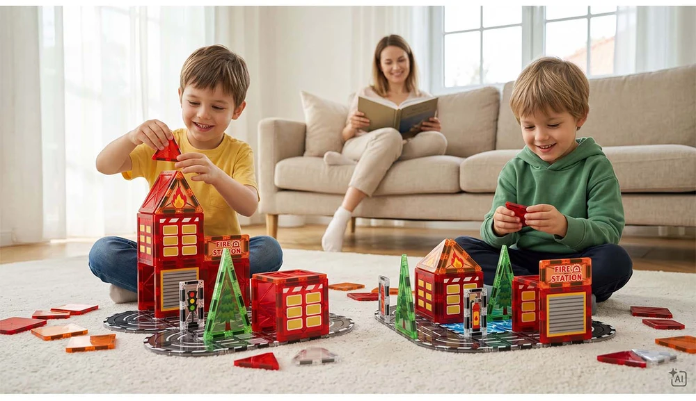 Magnetinės konstrukcinės kaladėlės savaeigė gaisrinė mašina Ricokids RK-783
