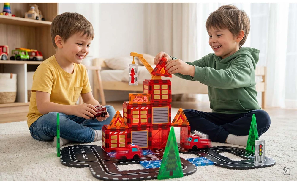 Magnetinės konstrukcinės kaladėlės savaeigė gaisrinė mašina Ricokids RK-783